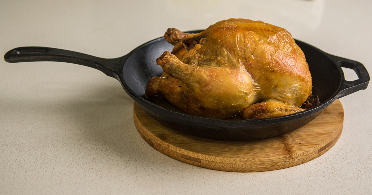 Roast chicken in cast iron pan