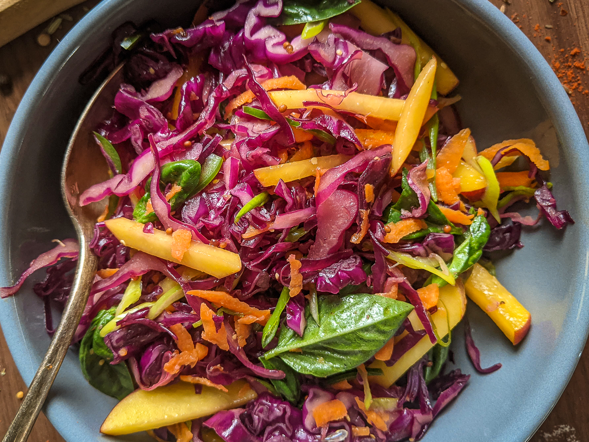 Redd cabbage and nectarine coleslaw