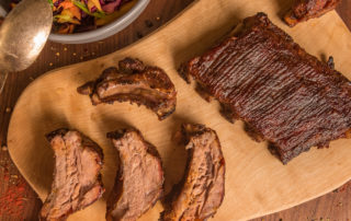 Barbecue pork ribs and red cabbage coleslaw